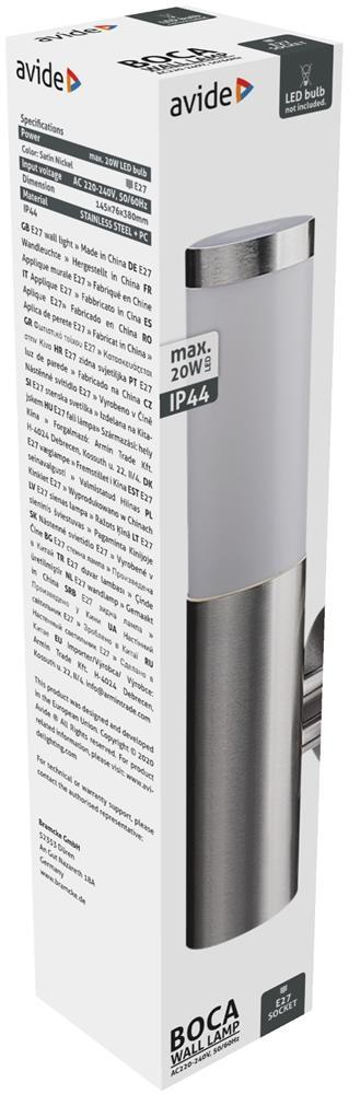 Avide Outdoor Wandleuchte Boca 1xE27 IP44 Satin Nickel - Avide