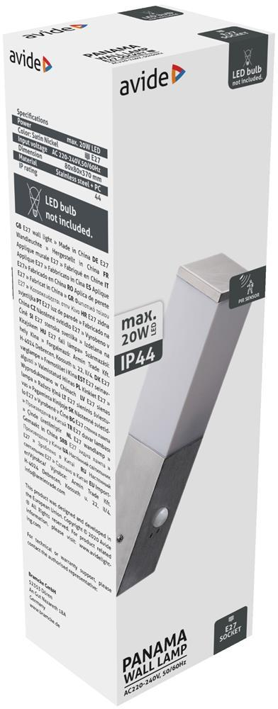 Avide Outdoor Wandleuchte Panama 1xE27 PIR IP44 Satin Nickel - Avide