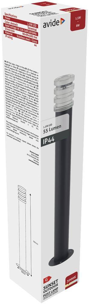 Avide Outdoor Post Lamp Sunset LED 1.5W WW 500mm IP44 Anthrazit - Avide