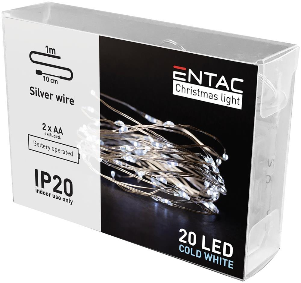Entac Christmas Indoor Silver Wire 20 LED Light CW 1,1m (2AA excl.) - Entac