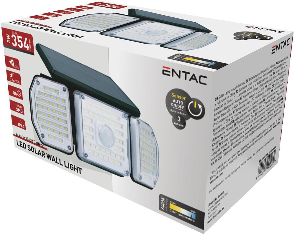 Entac Solar Plastic Wandleuchte 2W SMD 3-fach mit PIR - Entac