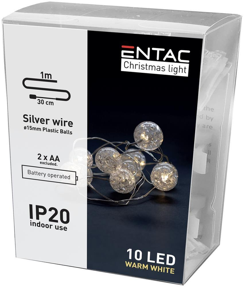 Entac Christmas Indoor Cracking Plastic Ball Light 10LED WW 1,3m (2AA ausgenommen) - Entac