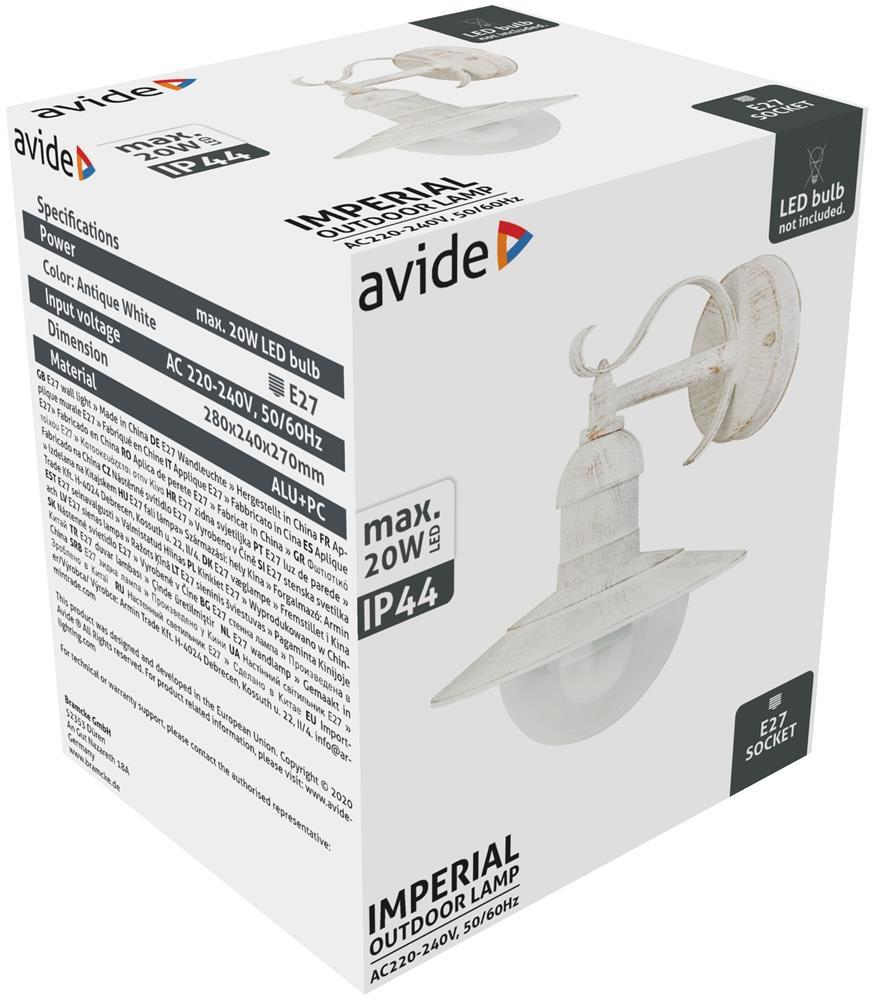 Avide Außenwandleuchte Imperial 1xE27 IP44 Antik Weiß - Avide