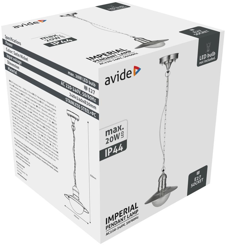Avide Outdoor Hanging Lamp Imperial 1xE27 IP44 Edelstahl - Avide