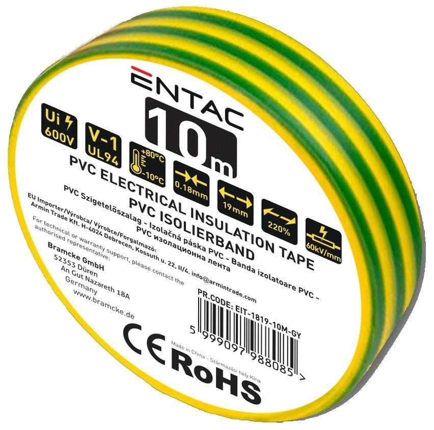 Entac Isolierband 0.18x19mm Grün-Gelb 10m - Entac