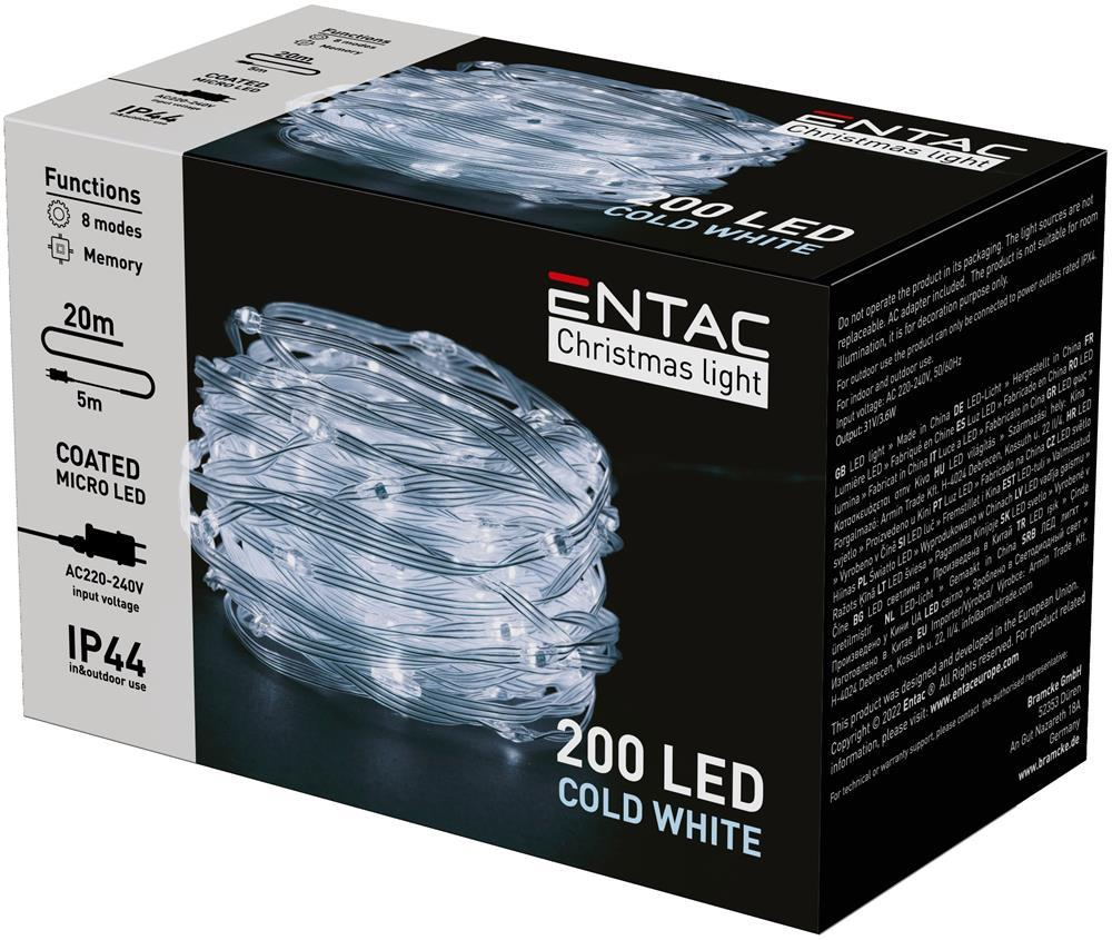 Entac Christmas IP44 200 PVC Coated Micro LED CW 20m - Entac