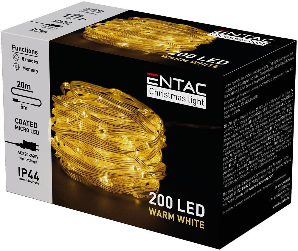 Entac Christmas IP44 200 PVC Coated Micro LED WW 20m - Entac