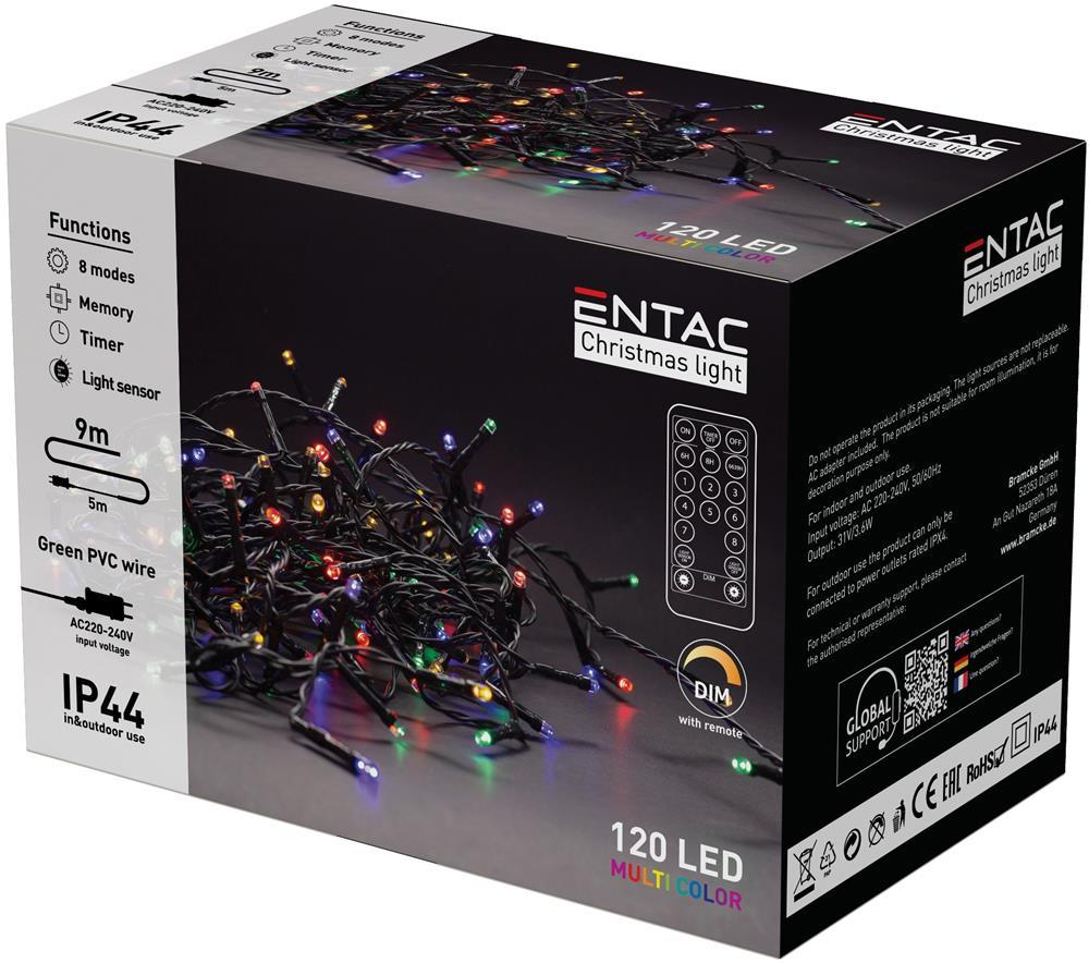 Entac Christmas IP44 120 LED Lichterkette Mehrfarbig 9m mit Fernbedienung - Entac