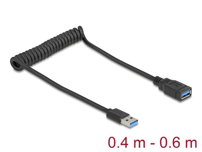 Delock USB 5 Gbps Spiralkabel Typ-A Stecker zu Typ-A Buchse 0,4 m bis 0,6