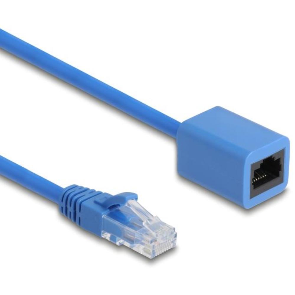 Delock RJ45 Spiralkabel Stecker zu Buchse Cat.6 UTP 0,45 m bis 0,75 m blau