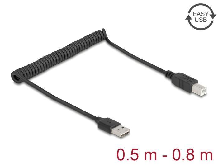 Delock Spiralkabel EASY-USB 2.0 Typ-A Stecker zu USB Typ-B Stecker 0,5 m b