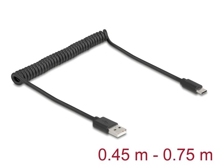 Delock USB 2.0 Spiralkabel USB Typ-A Stecker zu USB Type-C™ Stecker 0,45