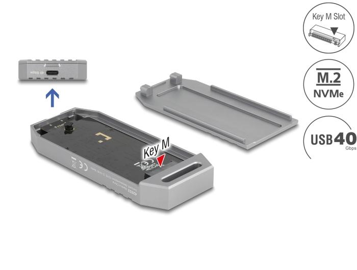 Delock M.2 NVMe SSD Gehäuse USB 40 Gbps – werkzeugfrei