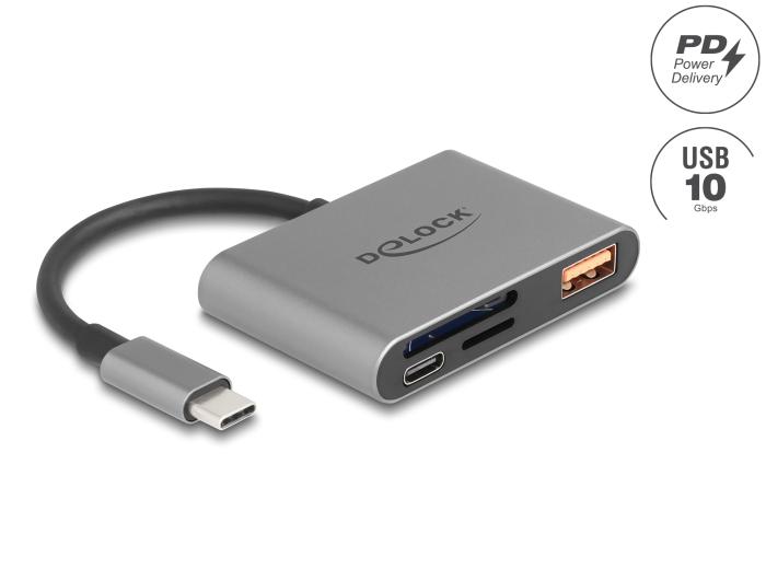 Delock USB-C™ Kartenleser für SD und Micro SD Speicherkarten + USB 10 G