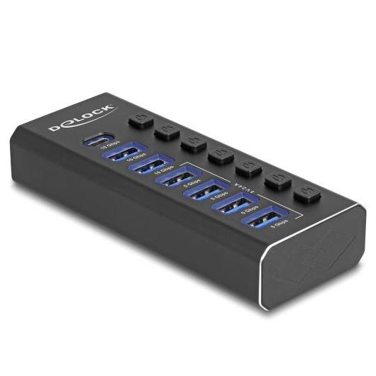 Delock 7-Port-USB-Hub mit 3 Ports 10 Gbps und 4 Schnellladeports 5 Gbps mit