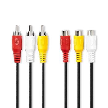 Composite Videokabel 3x RCA Stecker 3x RCA Buchse Vernickelt 480p - Nedis