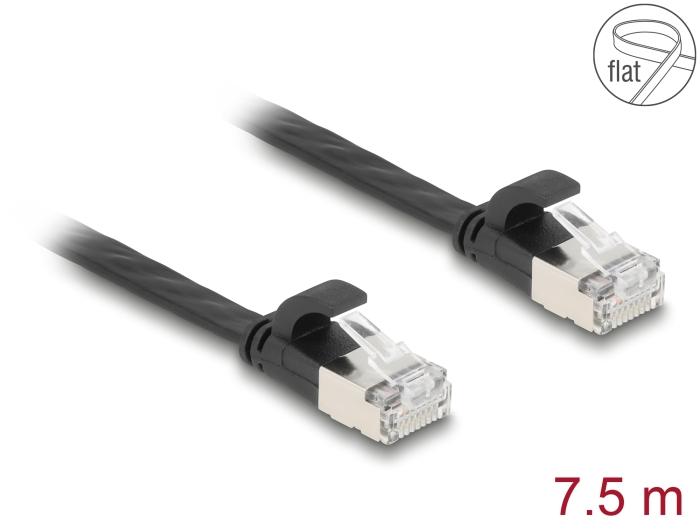 Delock RJ45 Flachband Patchkabel Stecker zu Stecker Cat.6A 7,5 m schwarz