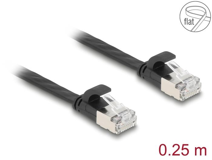 Delock RJ45 Flachband Patchkabel Stecker zu Stecker Cat.6A 0,25 m schwarz