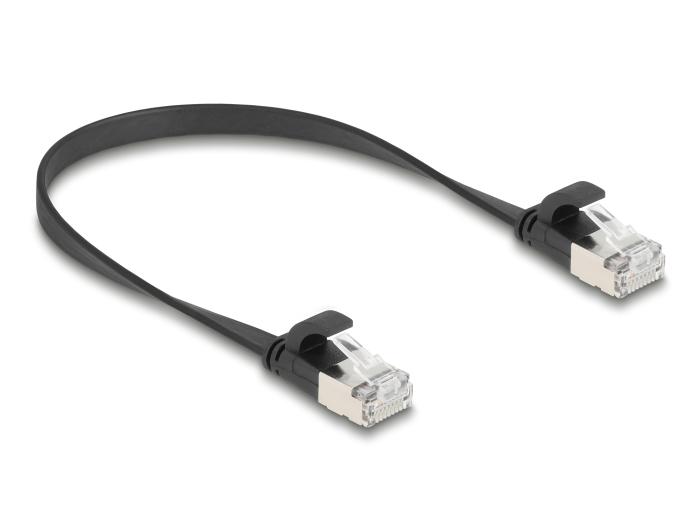 Delock RJ45 Flachband Patchkabel Stecker zu Stecker Cat.6A 0,25 m schwarz
