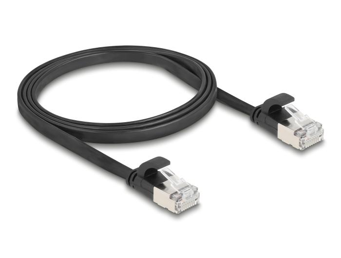 Delock RJ45 Flachband Patchkabel Stecker zu Stecker Cat.6A 1 m schwarz