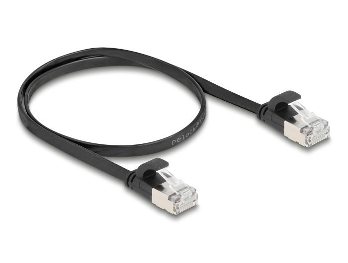 Delock RJ45 Flachband Patchkabel Stecker zu Stecker Cat.6A 0,5 m schwarz