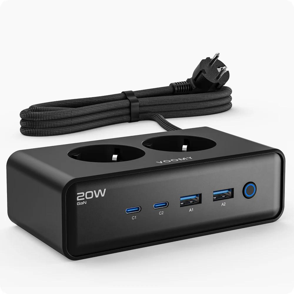 Steckdosenleiste mit 2 Steckdosen, 2× USB C und 2× USB A