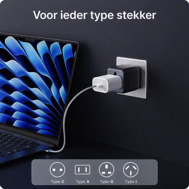 Voomy Travel Y601 - Universele reisstekker - 170+ Landen - 2500W - Wereldstekker - Space grey/blauw - Voomy