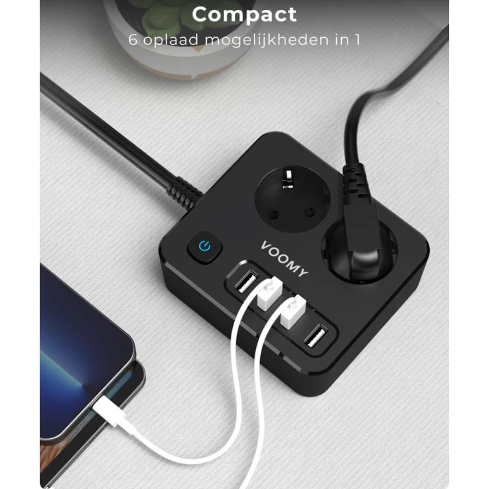 Steckdosenleiste 2-fach mit 4× USB-A Anschluss und Netzkabel
