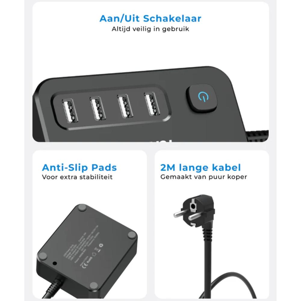 Steckdosenleiste 2-fach mit 4× USB-A Anschluss und Netzkabel