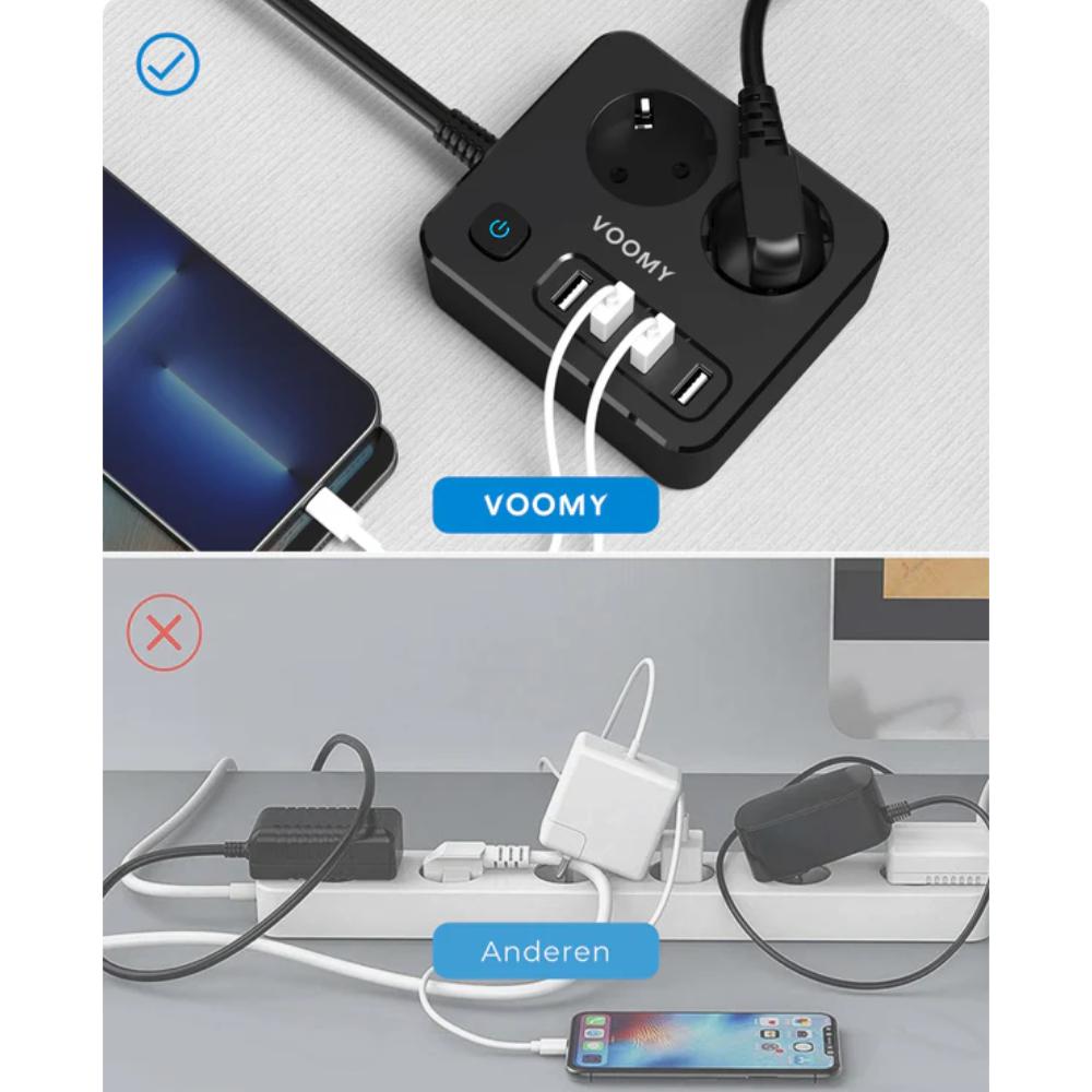 Steckdosenleiste 2-fach mit 4× USB-A Anschluss und Netzkabel