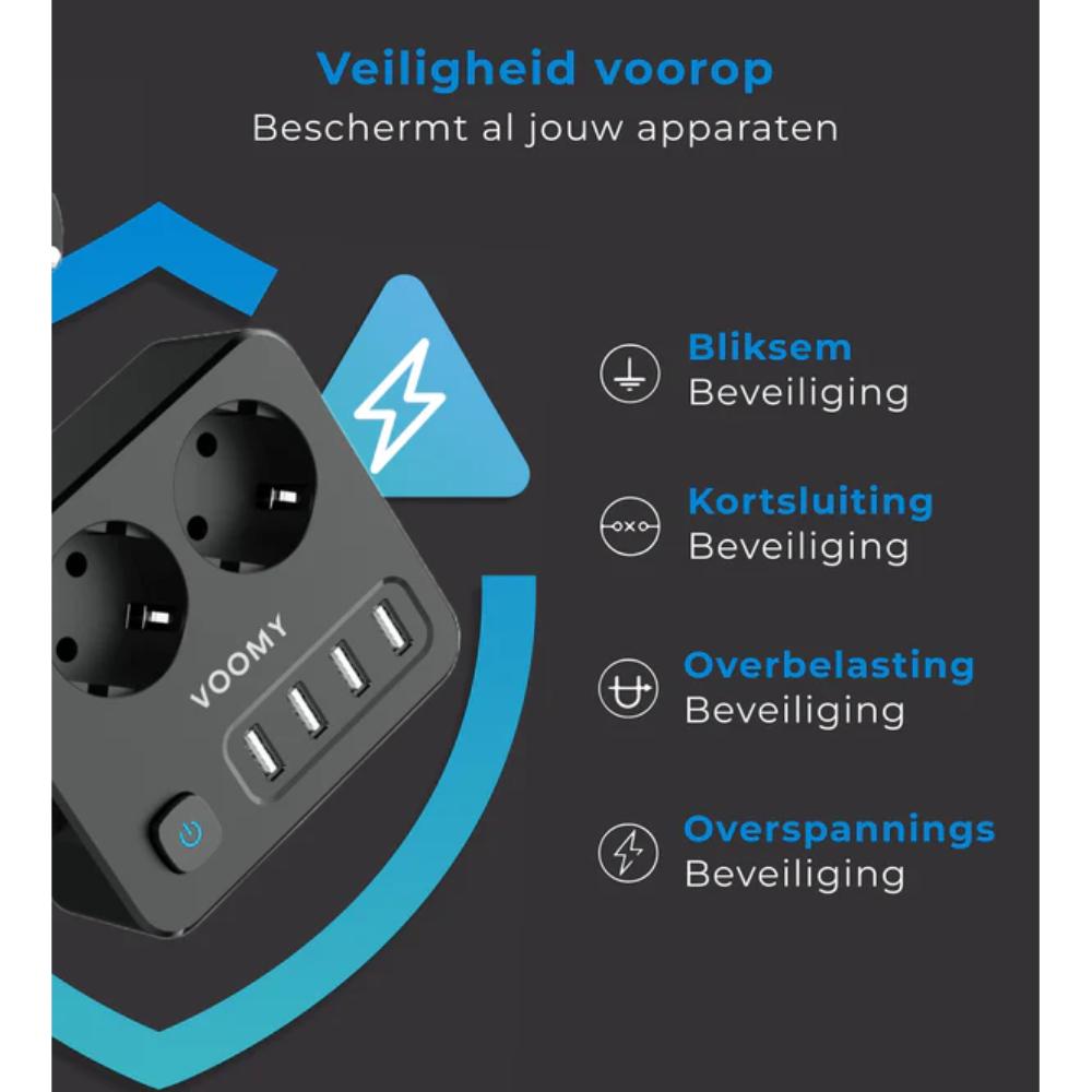 Steckdosenleiste 2-fach mit 4× USB-A Anschluss und Netzkabel