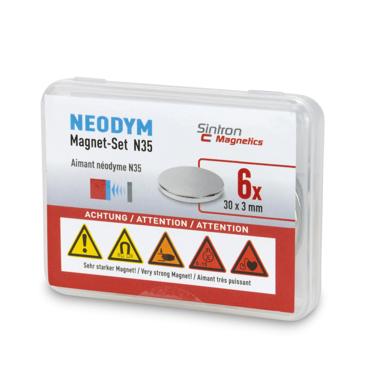 Sintron Magnetics N35 Neodymmagnet-Set 6 Stück 30 x 3 mm