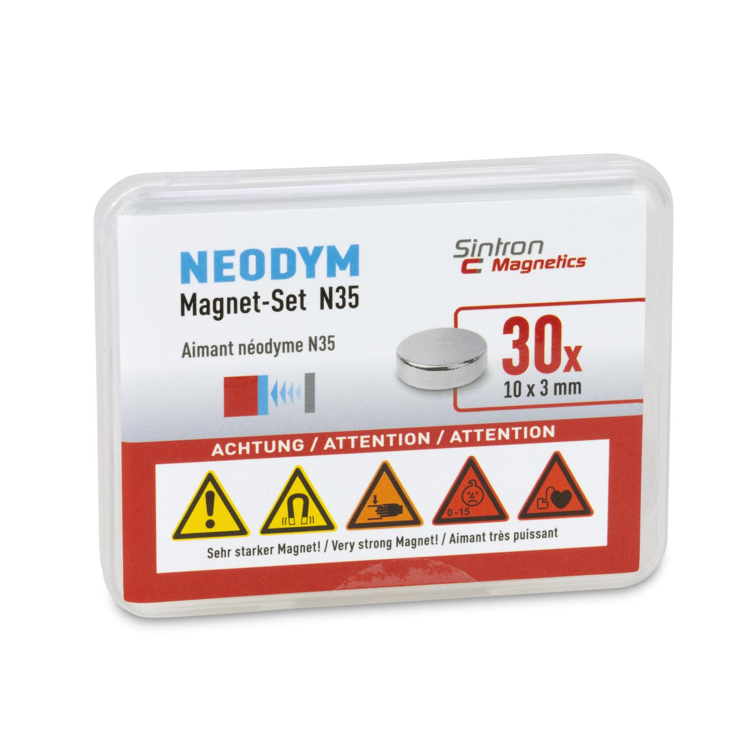 Sintron Magnetics N35 Neodym-Magnetsatz 30 Stück 10 x 3 mm