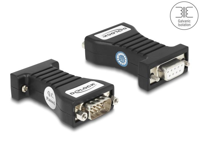 Delock Isolator RS-232 D-Sub 9 Buchse zu RS-232 D-Sub 9 Stecker RXD, TXD,