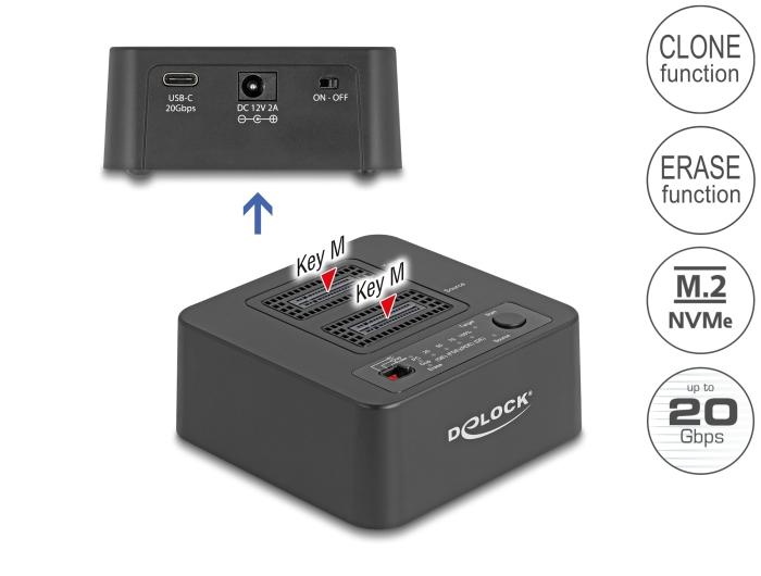 Delock USB 20 Gbps M.2 Dockingstation für 2 x M.2 NVMe PCIe SSD mit Klon-