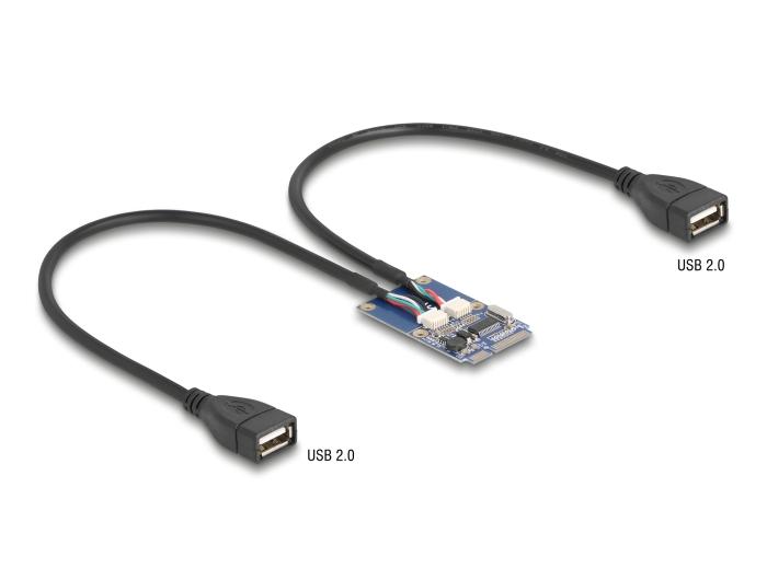 Delock Mini PCIe Adapter full size zu 2 x USB 2.0 Typ-A Buchse 30 cm