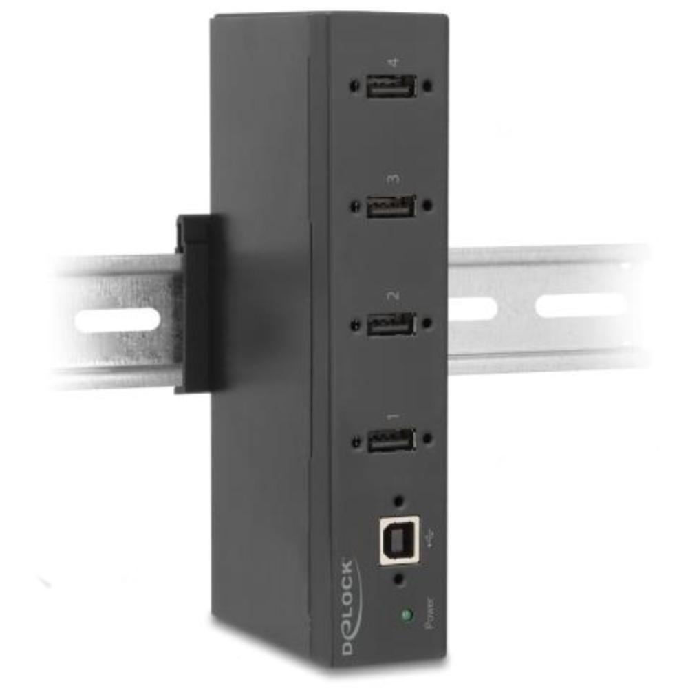 Delock Industrie Hub 4 x USB 2.0 Typ-A mit 15 kV ESD Schutz und Hutschiene