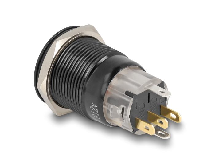 Delock Druckschalter zum Einbau schwarz 19 mm 12 V 5 x Lötanschluss LED rot