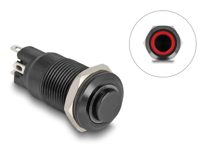 Delock Drucktaster zum Einbau schwarz 12 mm 12 V 4 x Lötannschlüsse LED r