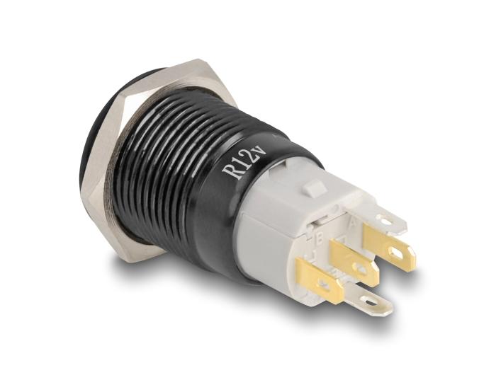 Delock Drucktaster zum Einbau schwarz 16 mm 12 V 5 x Lötanschluss LED r