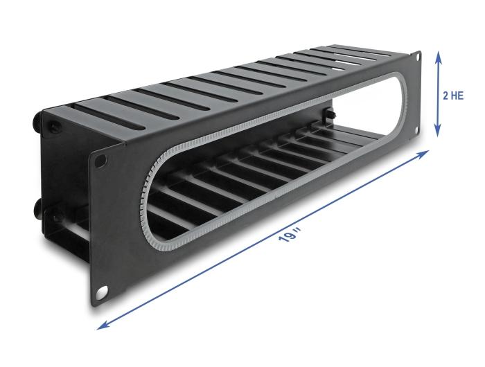 Delock 19″ 2 HE Kabelmanagement-Patchpanel mit Öffnung und Kantenschutz