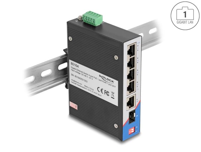 Delock Industrie Gigabit Ethernet Switch 4 Port PoE 1 Port RJ45 1 Port SFP