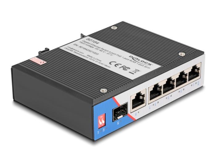 Delock Industrie Gigabit Ethernet Switch 4 Port PoE 1 Port RJ45 1 Port SFP