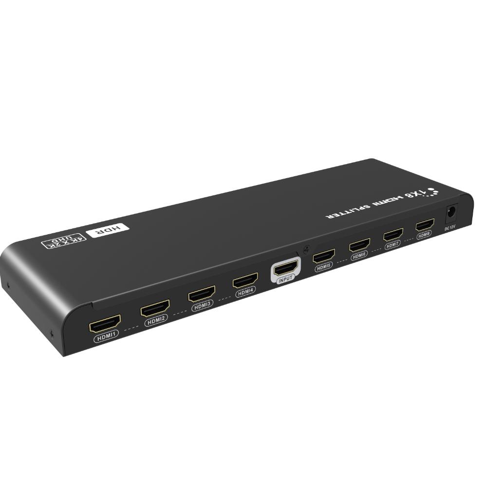 • Merk: Allteq rn• Product: 8-poorts A/V HDMI splitter rn• Model: LK318EDID-V3.0 rn• Ingang: 1 x HDMI female rn• Uitgang: 8 x HDMI female rn• Max. resolutie: 4K@60Hz rn• Materiaal: metaal rn• Kleur: zwart rn• Afmetingen: 262 x 81.6 x 23.5 mm rn• Gewicht: 8.1 kg rn• Bedrijfstemperatuur: 0C tot 60C rnrnAllteq 8-poorts A/V HDMI splitterrnDe Allteq 8-poorts A/V HDMI splitter is de ideale oplossing om één HDMI signaal te verdelen naar acht afzonderlijke uitgangen. Dit maakt het eenvoudig om meerdere beeldschermen, televisies of projectoren tegelijk aan te sturen met één HDMI-bron. Dankzij de hoogwaardige metalen behuizing is het apparaat stevig en duurzaam, en blijft de splitter zelfs bij intensief gebruik betrouwbaar functioneren. Met ondersteuning voor een maximale resolutie van 4K bij 60Hz worden zowel beeld als geluid haarscherp en vloeiend doorgegeven. rnrnEigenschappen van het productrnDe splitter is ontworpen voor eenvoudig gebruik en kan direct aangesloten worden zonder dat extra software of installatie nodig is. Dankzij de compacte afmetingen van 262 x 81.6 x 23.5 mm en de robuuste metalen behuizing past het apparaat gemakkelijk in elk A/V-systeem. Met een bedrijfstemperatuur van 0 tot 60C functioneert de splitter betrouwbaar onder uiteenlopende omstandigheden. Het gewicht van 8.1 kg zorgt voor stabiliteit en bevestigt de degelijkheid van het ontwerp. rnrnKenmerkenrn• Verdeelt één HDMI-signaal naar acht HDMI-uitgangen rn• Ondersteunt resoluties tot 4K bij 60Hz rn• Solide metalen behuizing voor extra duurzaamheid rn• Geen software-installatie nodig, direct gebruiksklaar rnrnTechnische informatiernDe splitter beschikt over één HDMI female ingang en acht HDMI female uitgangen. Het apparaat is geschikt voor gebruik in uiteenlopende omgevingen en systemen dankzij zijn brede temperatuurbereik en stabiele prestaties. Door de hoogwaardige afwerking en ondersteuning voor hoge resoluties is de splitter ideaal voor professioneel gebruik in onder meer vergaderruimtes, presentaties of thuisbioscopen. 