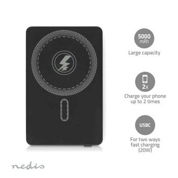 Powerbank 5000 mAh Kabelloses Laden 1.67 / 2.22 / 3.0 A Outputs: - Nedis
