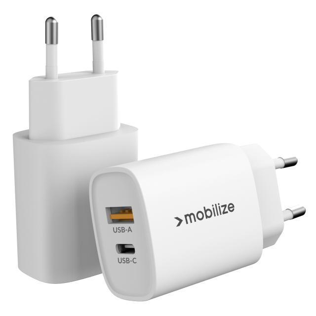 Mobilize Wall Charger USB-C + USB 20W White (BULK) - Mobilize Bulk