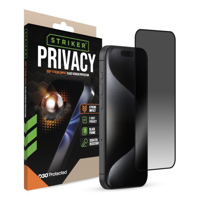Striker D3O Xtreme Impact Privacy Glass Screen Protector - Black Frame - Striker