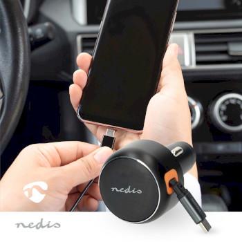 Autoladegerät 30 W 2,4 / 3,0 A Ausgänge: 1 USB-C™ einziehbarer Kabel - Nedis
