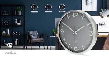 Wanduhr Durchmesser: 300 mm Aluminium Funkgesteuerte Zeit Leise - Nedis