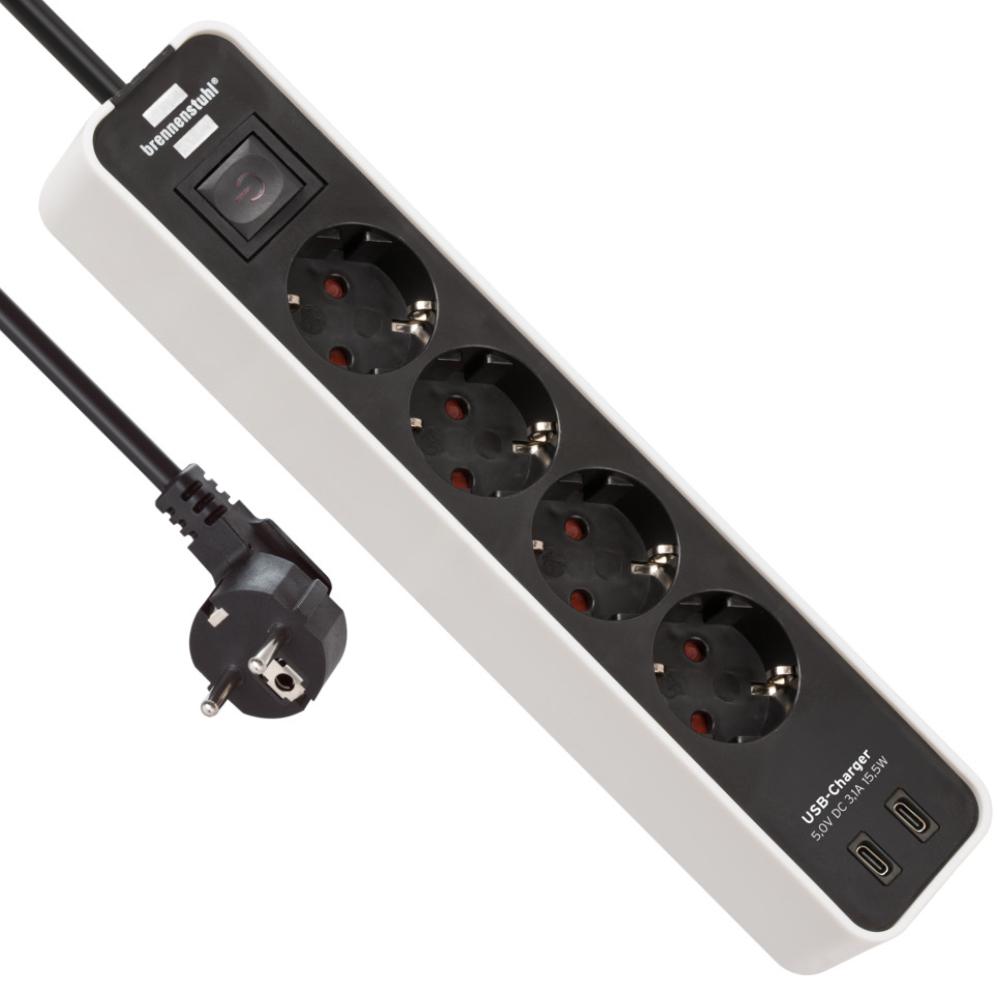 Brennenstuhl Steckdosenleiste Ecolor 4fach USB C 15,5 ws/sw. - Brennenstuhl